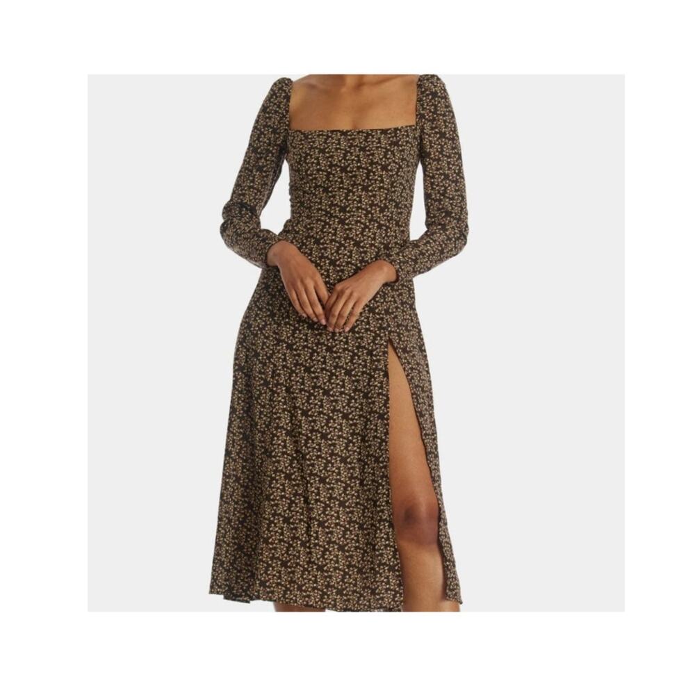 Tuckernuck Anthroplogie OPT Lenon Brown Floral Midi Slip Dress Women SMALL NEW
